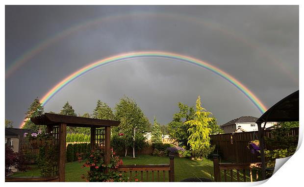  Double rainbow over garden Print by Leighton Collins