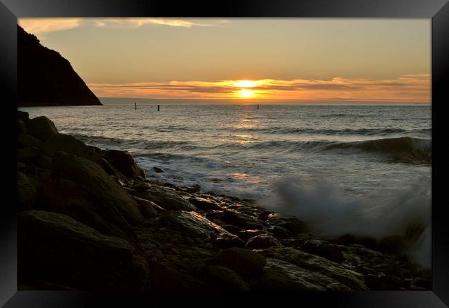 Surf and Sunset at lynmouth  Framed Print by graham young