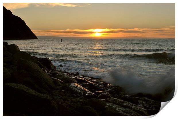 Surf and Sunset at lynmouth  Print by graham young