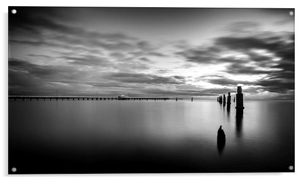 Shorncliffe Pier in Monochrome Acrylic by Peta Thames