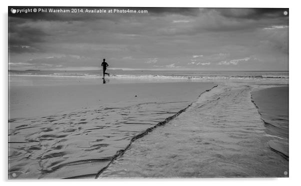  Jogging on the beach Acrylic by Phil Wareham