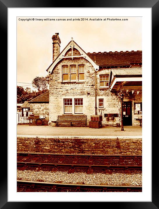 The Station At Corfe In Sepia  Framed Mounted Print by Linsey Williams