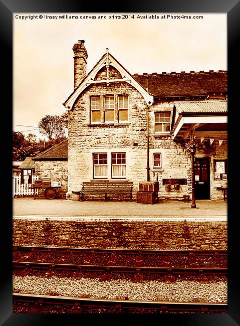 The Station At Corfe In Sepia  Framed Print by Linsey Williams