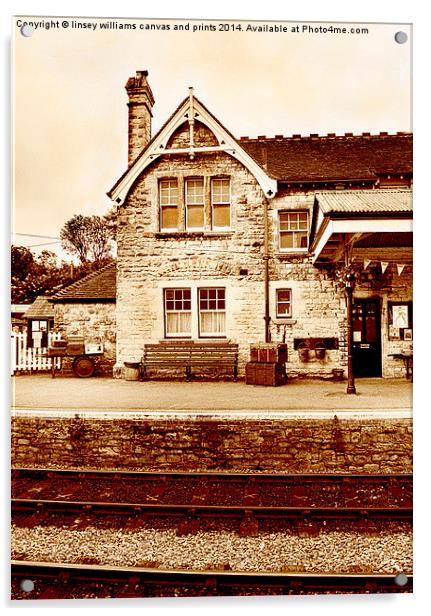 The Station At Corfe In Sepia  Acrylic by Linsey Williams