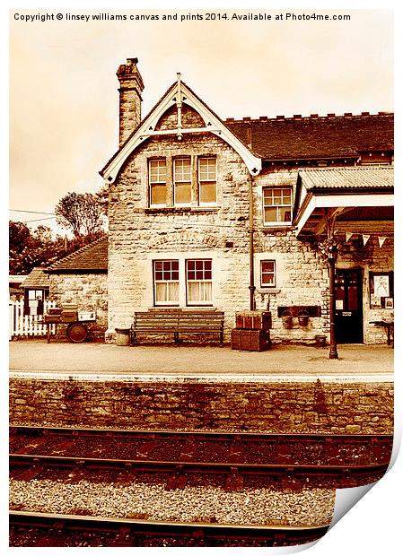 The Station At Corfe In Sepia  Print by Linsey Williams