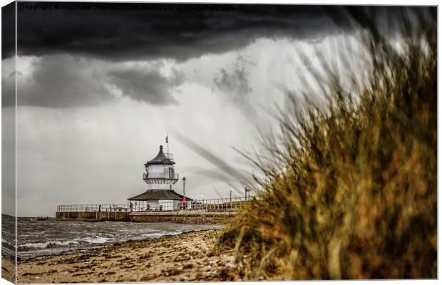  Low Lighthouse ahead of Storm Canvas Print by matthew  mallett