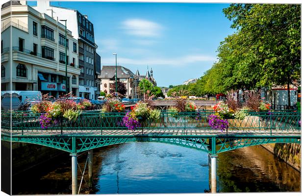  Colourful Bridge at Quimper in Brittany, France Canvas Print by Edward Liddell