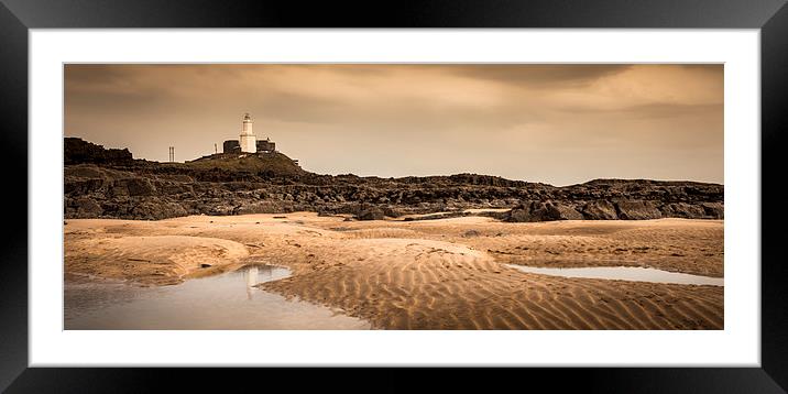  Mumbles lighthouse sand ridges Framed Mounted Print by Leighton Collins