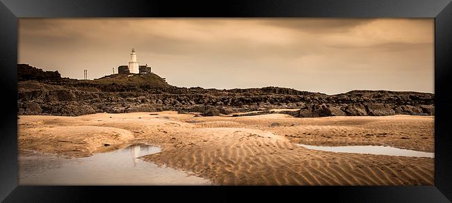  Mumbles lighthouse sand ridges Framed Print by Leighton Collins