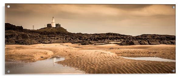  Mumbles lighthouse sand ridges Acrylic by Leighton Collins