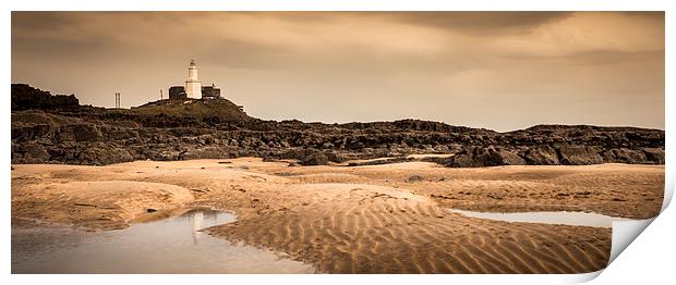  Mumbles lighthouse sand ridges Print by Leighton Collins