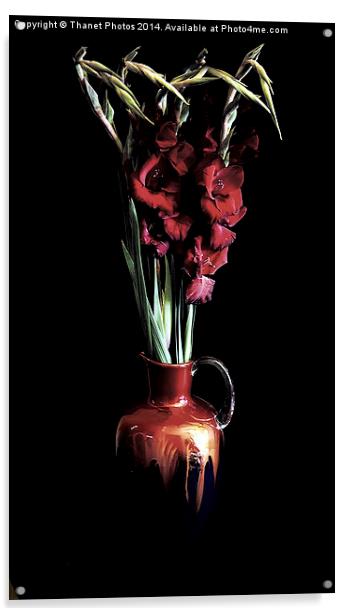 Stunning Red Gladiola flowers in a beautiful jug Acrylic by Thanet Photos