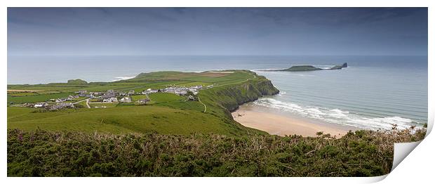  Rhossili village and bay, Gower Print by Leighton Collins