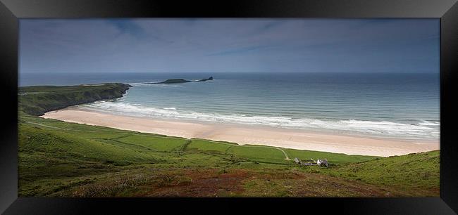  Rhossili bay, the old rectory and worms head Framed Print by Leighton Collins