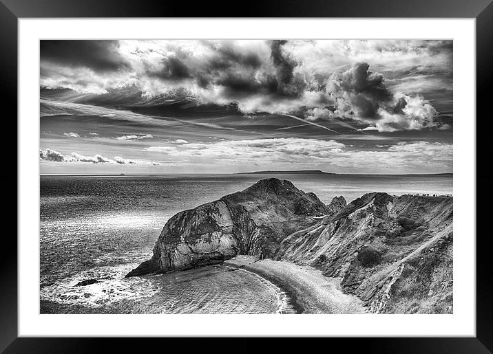 The Durdle Door Promontory (in mono)  Framed Mounted Print by Mark Godden