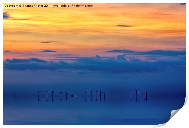  Windfarm sunset Print by Thanet Photos