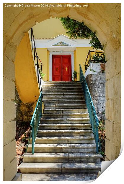  Steps to the Church Print by Diana Mower