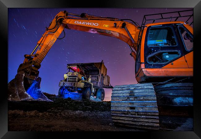 Excavator/Digger at night,Halifax west Yorkshire Framed Print by David Hirst