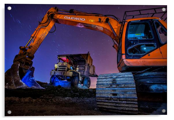Excavator/Digger at night,Halifax west Yorkshire Acrylic by David Hirst