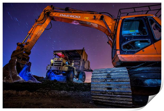 Excavator/Digger at night,Halifax west Yorkshire Print by David Hirst