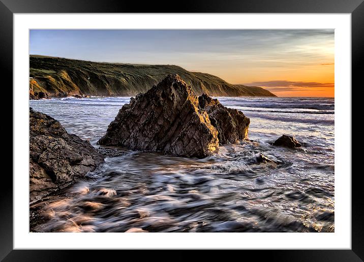 Putsborough Rock Sunset Framed Mounted Print by Dave Wilkinson North Devon Ph