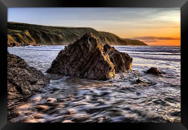 Putsborough Rock Sunset Framed Print by Dave Wilkinson North Devon Ph