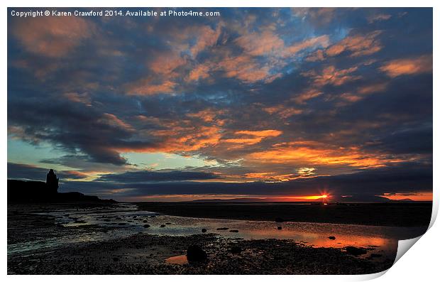  Sunset At Greenan Castle Print by Karen Crawford