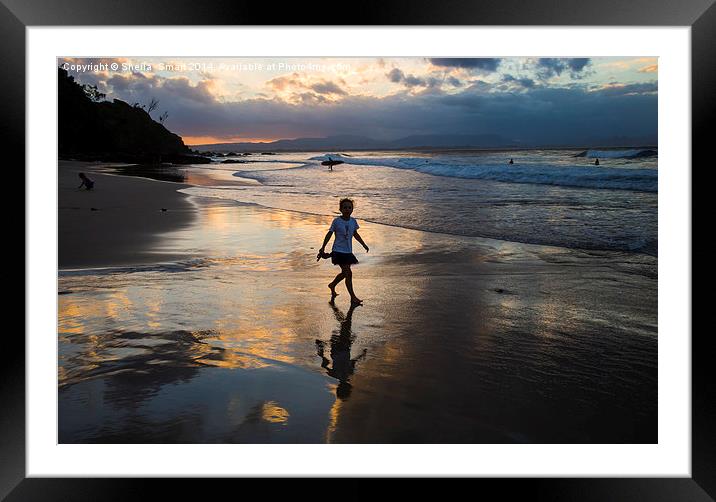  Silhouette of little girl at Byron Framed Mounted Print by Sheila Smart