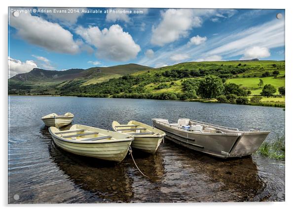 Nantlle Uchaf Boats Wales Acrylic by Adrian Evans