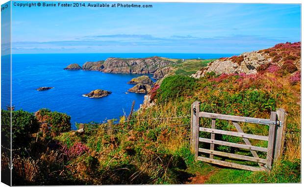  The Wales Coast Path above Pwllderi Canvas Print by Barrie Foster