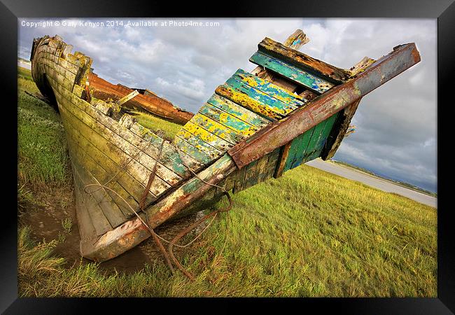  Leaning Wreck On The Banks River Wyre Framed Print by Gary Kenyon