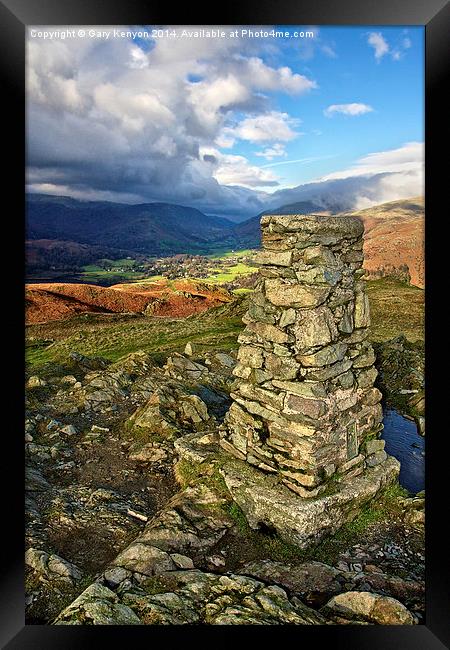  Loughrigg Trig Point Framed Print by Gary Kenyon