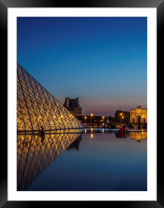 Louvre Pyramid Sunset Framed Mounted Print by Mark Llewellyn