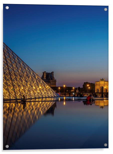 Louvre Pyramid Sunset Acrylic by Mark Llewellyn