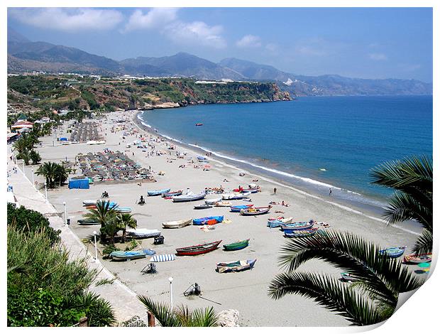 Nerja beach, Spain Print by Linda More