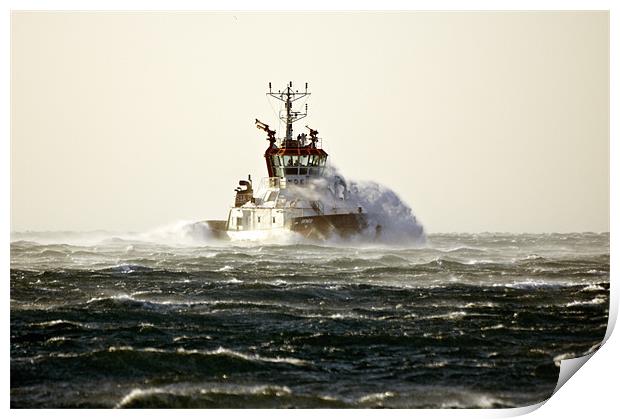 Tugboat in the waves Print by Massimiliano Leban