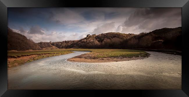  Pennard castle and river Framed Print by Leighton Collins