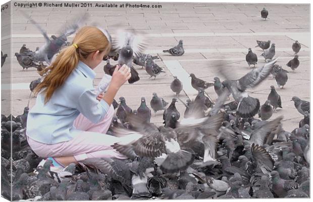 Girl with Pigeons III Canvas Print by Richard Muller