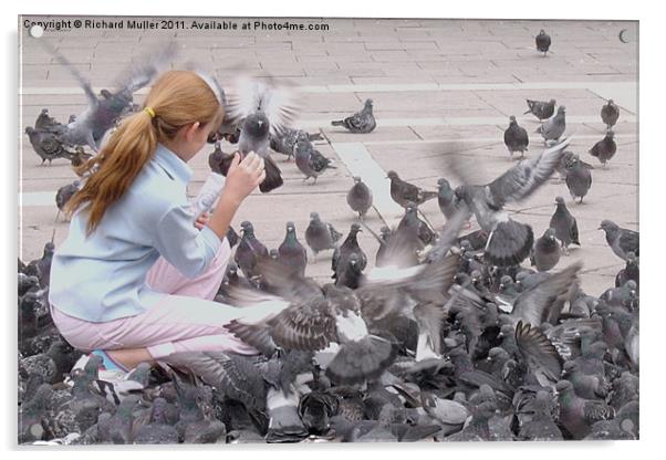 Girl with Pigeons III Acrylic by Richard Muller