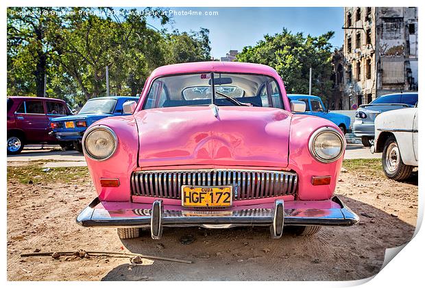  A Very Pink Classic Vintage Car In Havana, Cuba Print by Graham Prentice