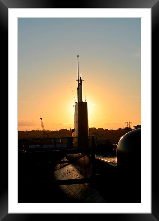  Setting sun behind HMS HMS Ocelot  Framed Mounted Print by Mike Gwilliams