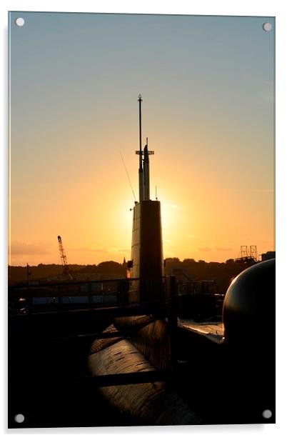  Setting sun behind HMS HMS Ocelot  Acrylic by Mike Gwilliams