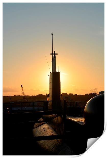  Setting sun behind HMS HMS Ocelot  Print by Mike Gwilliams