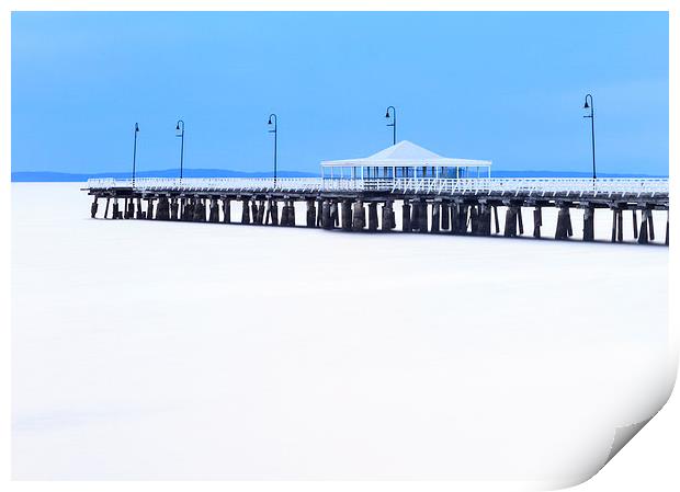 Blue and White Pier Print by Peta Thames