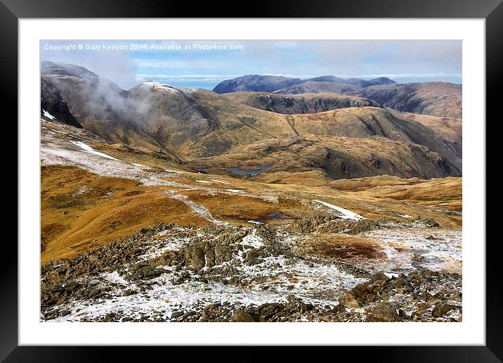  Bowfell as seen from Esk Pike. Framed Mounted Print by Gary Kenyon