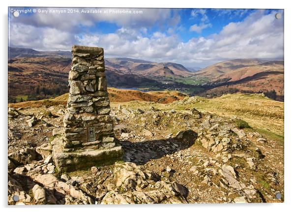  Trig Point from Loughrigg Summit Acrylic by Gary Kenyon