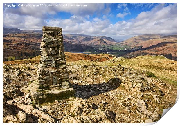 Trig Point from Loughrigg Summit Print by Gary Kenyon