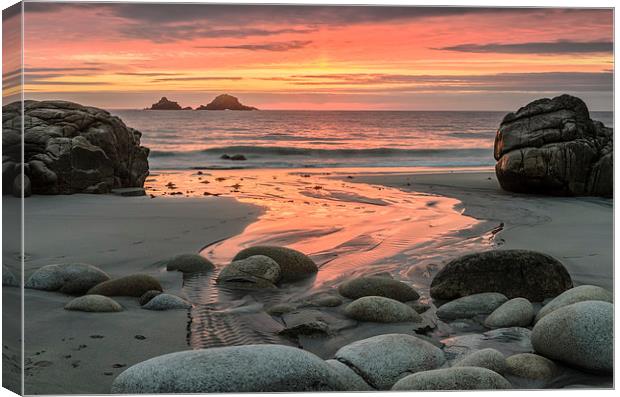   Porth Nanven Sunset Canvas Print by Bob Small