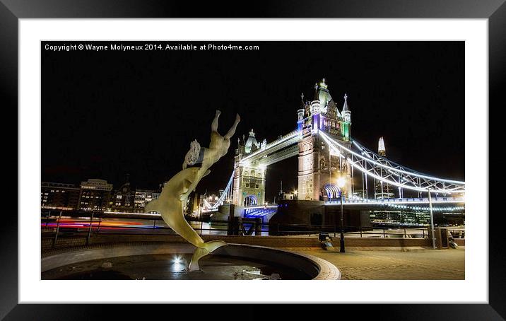 Girl & Dolphin at Tower Bridge Framed Mounted Print by Wayne Molyneux