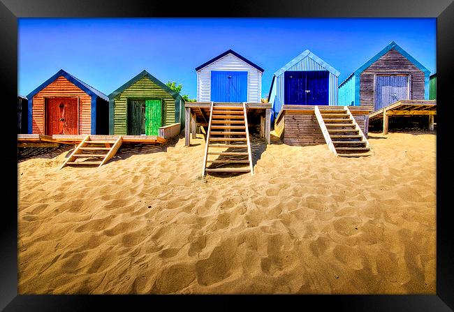 Vibrant Haven: Abersoch Beach Huts Framed Print by Mike Shields